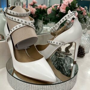Michael Kors White Studded Strap Women's Heels SZ 7